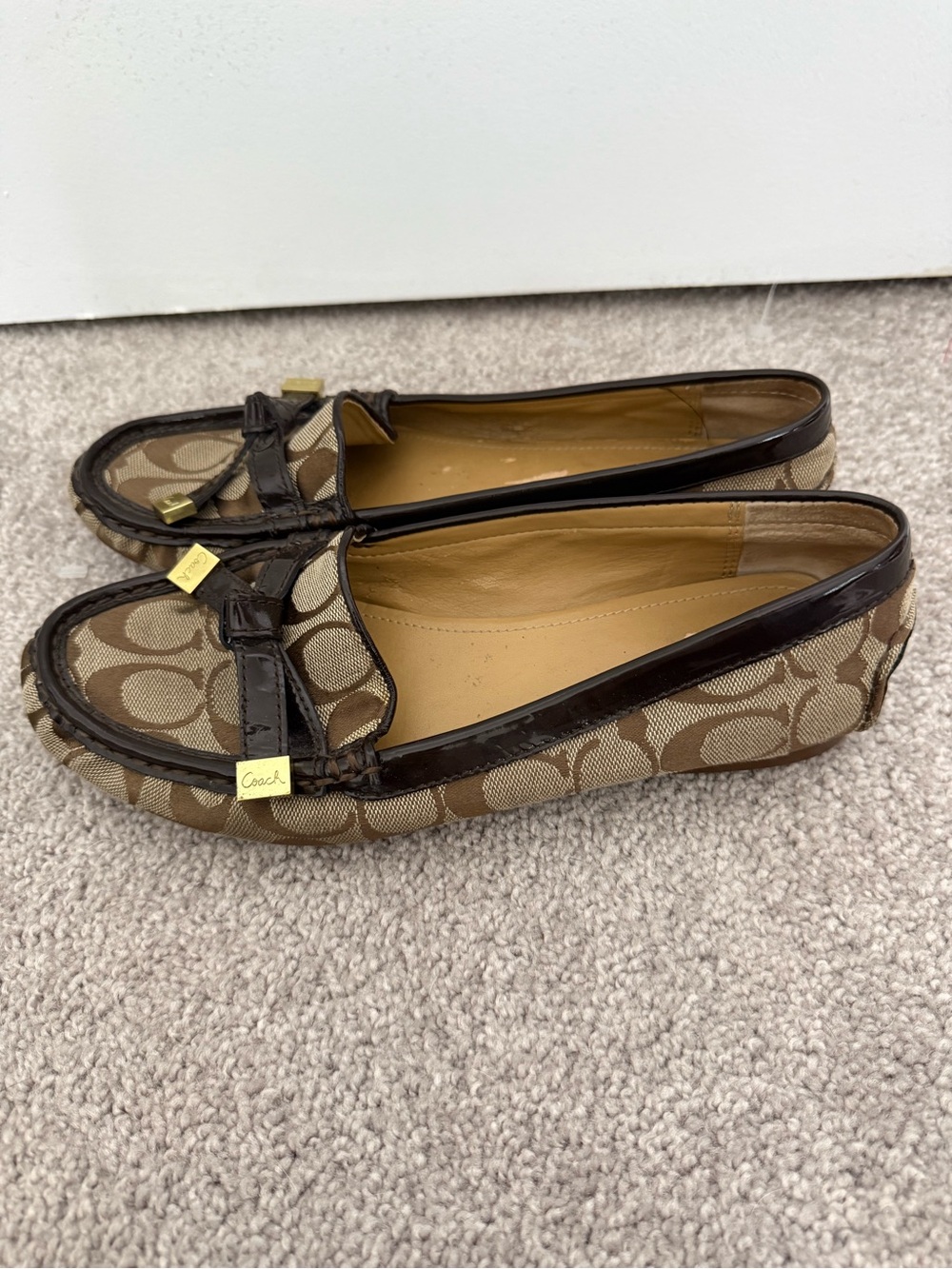 Coach Brown Signature Canvas Loafers with Dark Trim - Picture 2 of 8